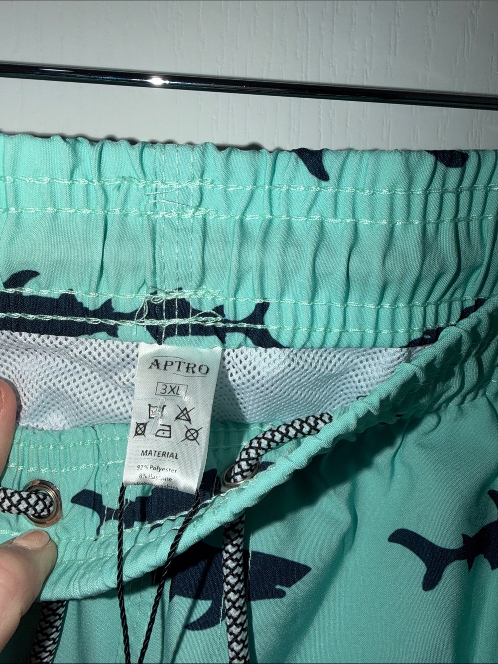 Aptro Mint Swim Shorts with black  Shark Print size 3X lined - Picture 5 of 7